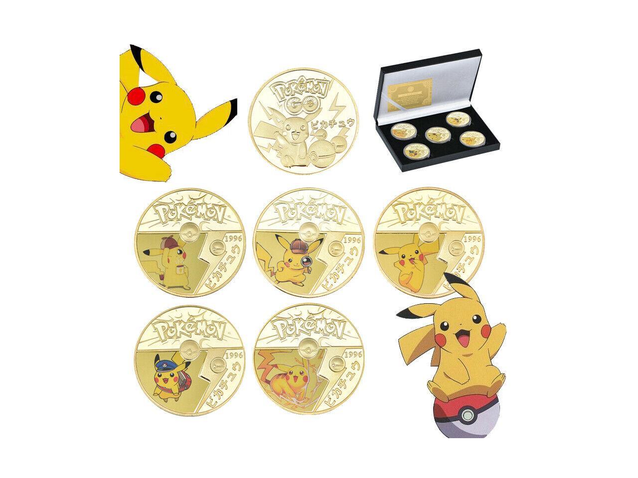 5pcs Pokemon Pikachu Coin Japan Anime Gold Commemorative Coin Collectibles Japanese Challenge Coins In Black Box Birthday Gift Newegg Com