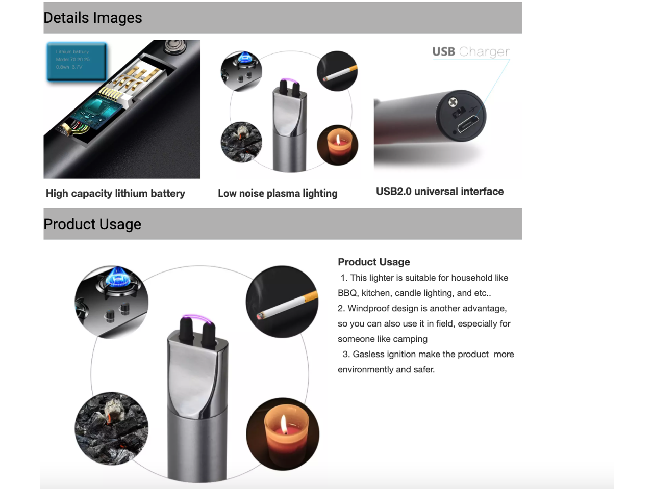 2020 popular windproof electronic lighter flameless candle lighter usb rechargeable lighter