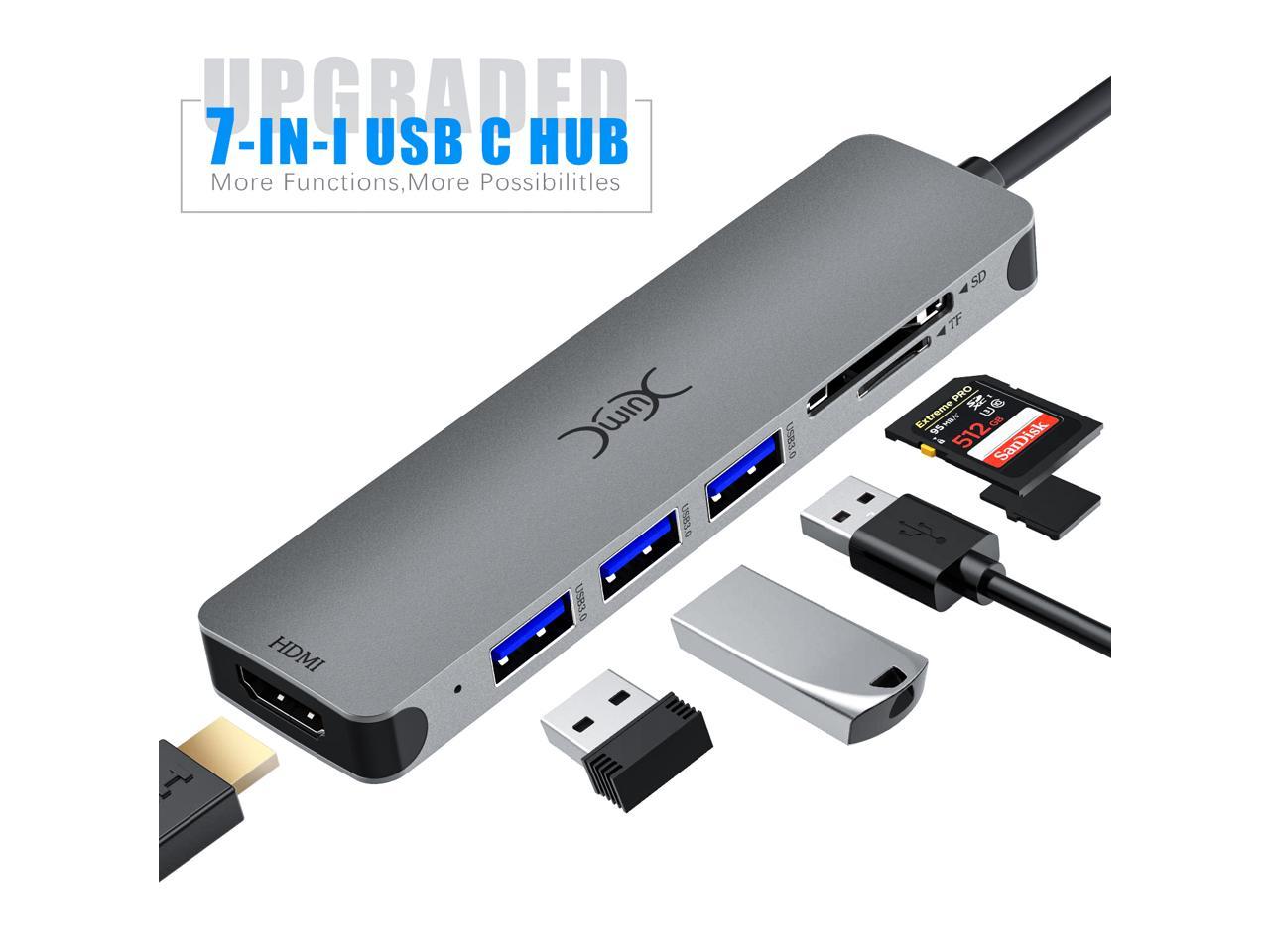 Black QacQoc USB C Hub HDMI Adapter with 3 USB 3.0 Ports SD/TF Card Reader Aluminum USB-C Multiport Adapter for Mac/MacBook Pro and more USB-C Devices