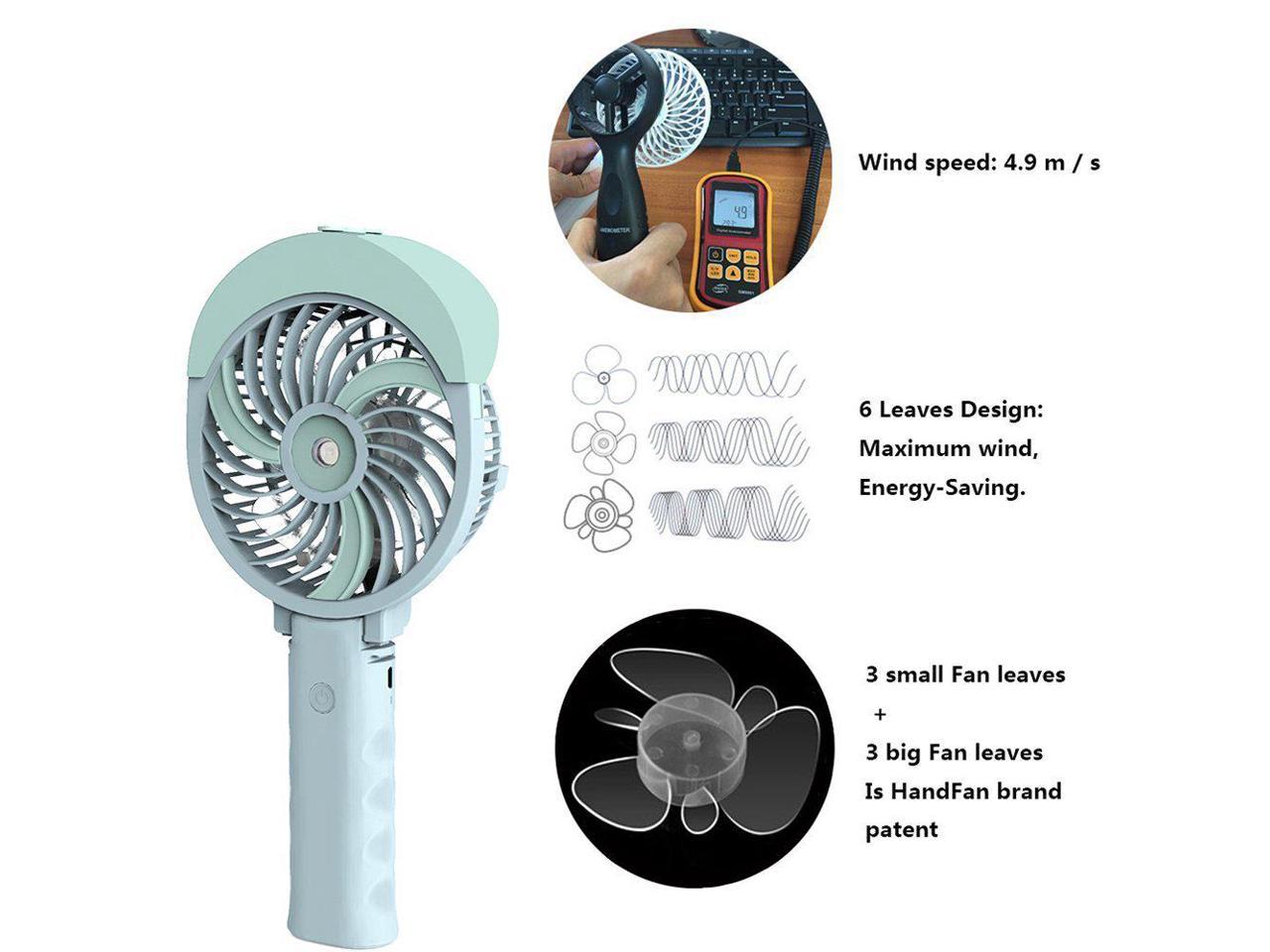 HandFan Mini Hand Fan/Small Desk Fan Folding Change USB/Rechargeable Battery Operated Electric Fan Portable Cooling Fan Personal Spray Fan with Cooling Humidifier/Mister/3 Speeds Handheld Misting Fan 