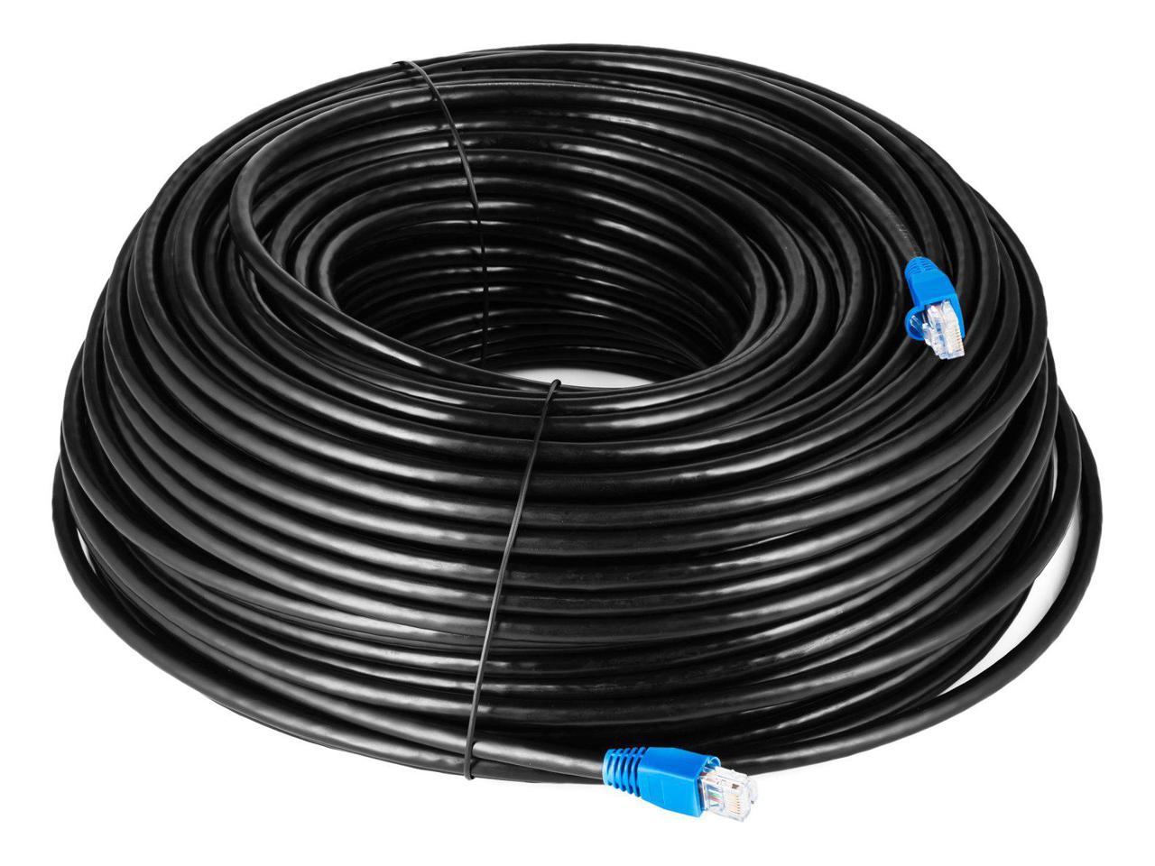 Zero Lag Pure Copper 550Mhz Maximm Cat6 Outdoor Cable 75ft – Black Waterproof Ethernet Cable Suitable for Direct Burial Installations. 