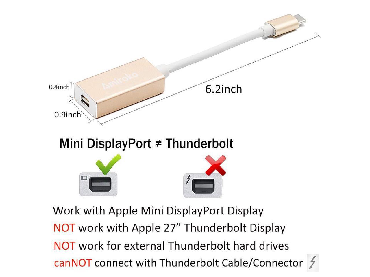 MacBook 12 Gray to LED Cinema Display/Dell Monitor etc Alienware Amiroko USB-C to Mini DisplayPort Adapter 1080P for MacBook Pro USB 3.1 Type C to Mini DP Adapter Support 4K 