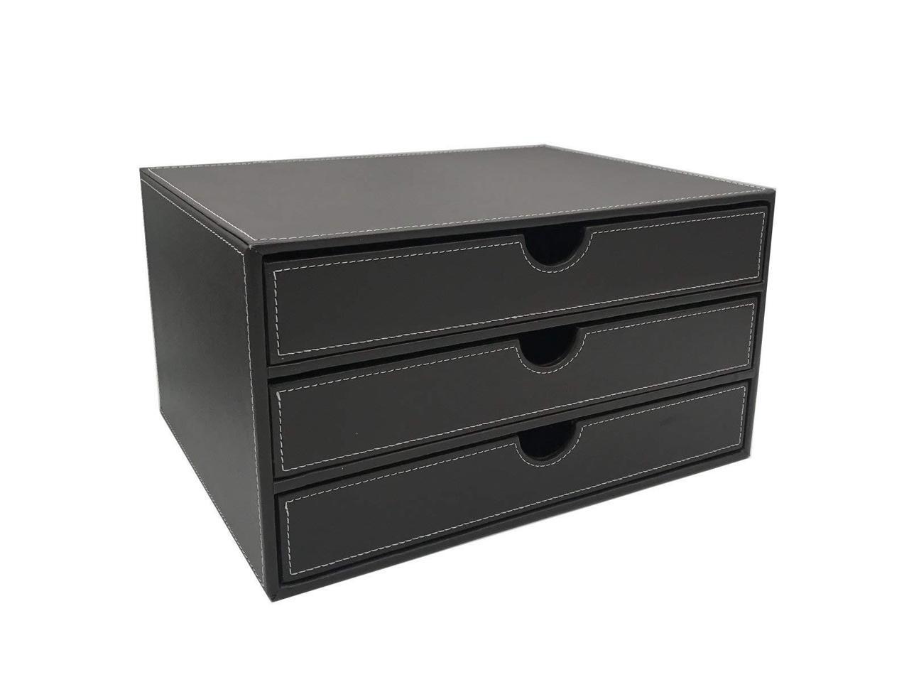 Unionbasic Multi Functional Pu Leather Desk Organizer File Cabinet Office Supplies Desktop Storage Organizer Box With Drawer Marble White 3 Drawer Office Products Supply Organizers