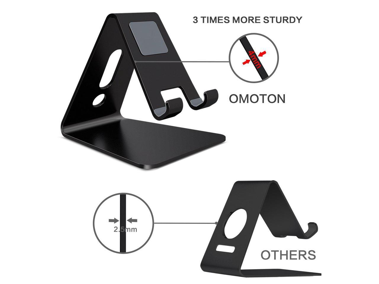 up to 10.1 inch Advanced 4mm Thickness Aluminum Stand Holder Mobile Phone Tablet Updated Solid Version OMOTON Desktop Cell Phone Stand Tablet Stand Black