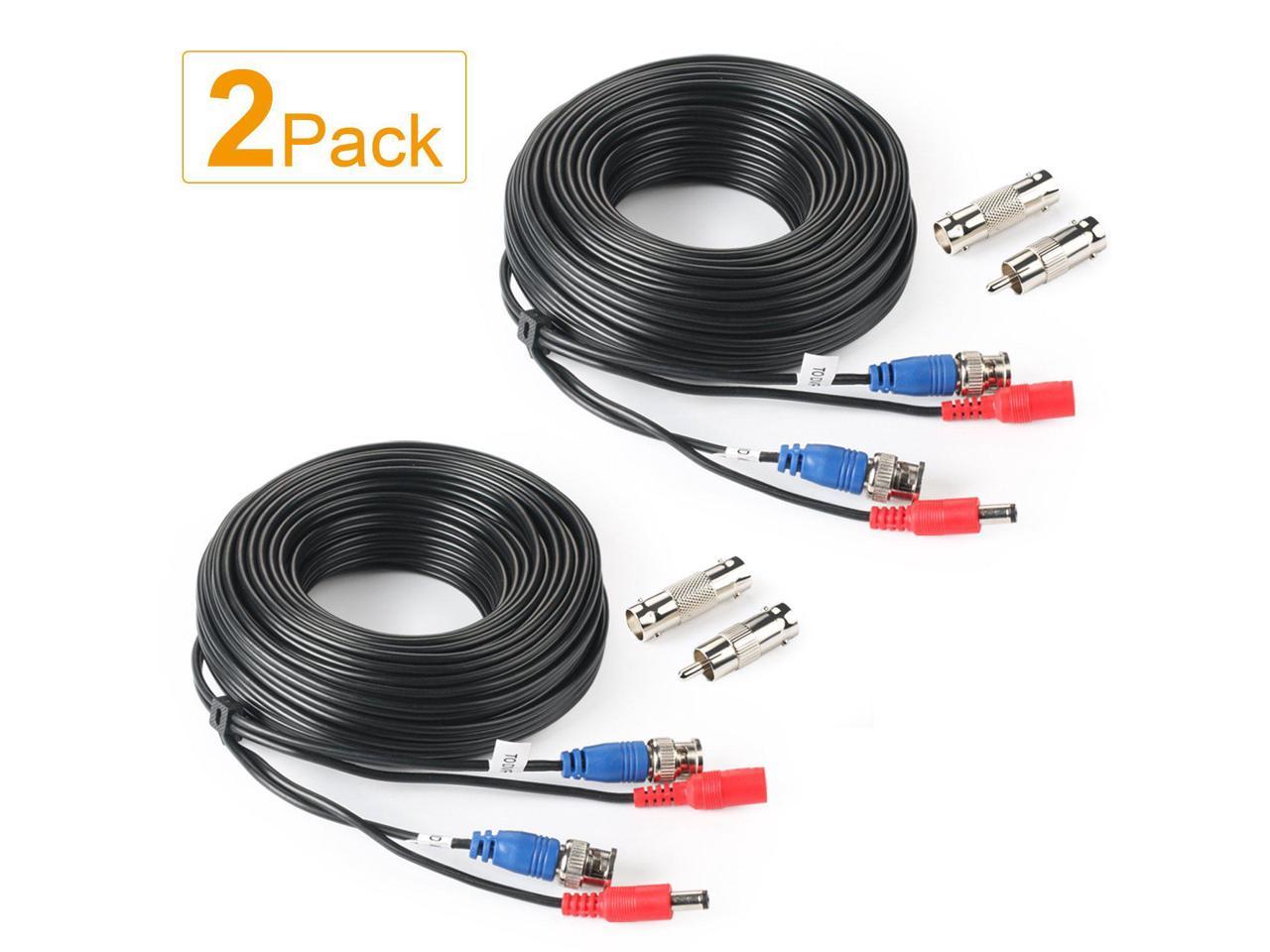 BNC Female and BNC to RCA SHD 2Pack 50Feet BNC Vedio Power Cable Pre-Made Al-in-One Camera Video BNC Cable Wire Cord for Surveillance CCTV Security System with Connectors