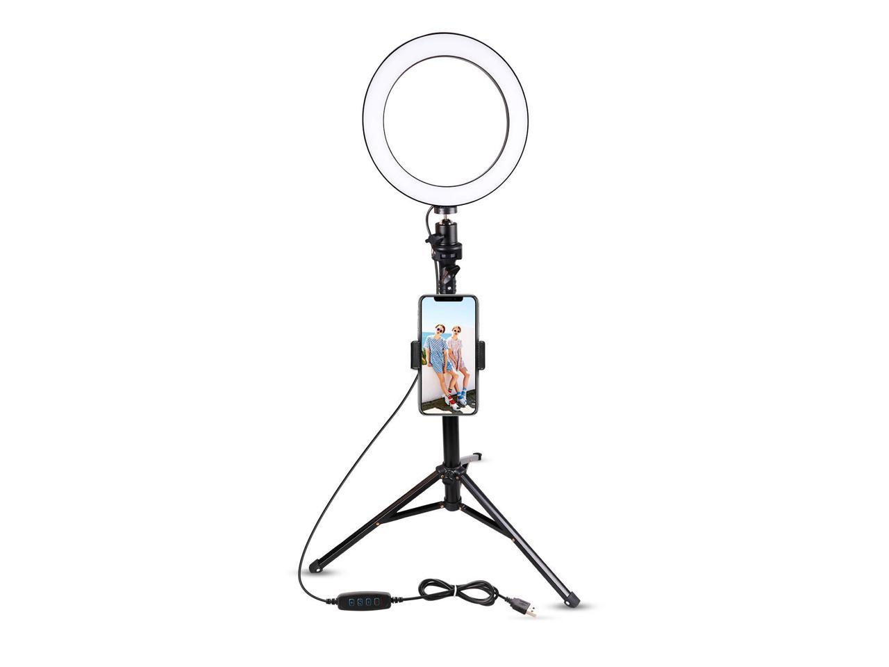Neewer 8-inch Selfie Ring Light with Tripod Monopod Stand and Phone Holder 72 LEDs/3000-6500K/3 Light Modes/10-level Brightness Dimmable USB Ringlight for Makeup/Live/YouTube Video Photography 