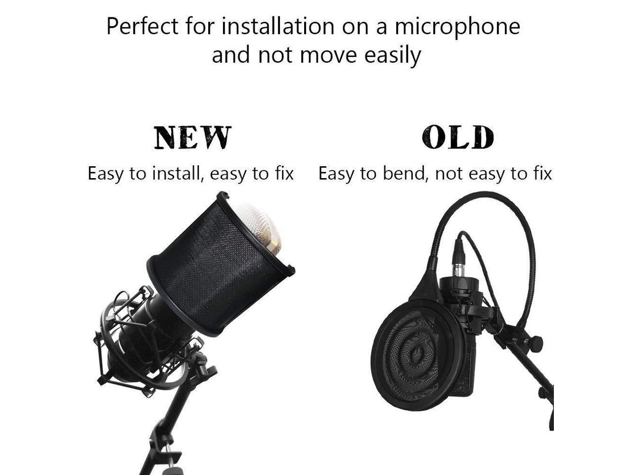 Metal Mesh & Foam & Etamine Layer Microphone Windscreen Cover Handheld Mic Shield Mask Microphone Accessories for Vocal Recording Streaming EJT Three Layers Pop Filter Youtube Videos 
