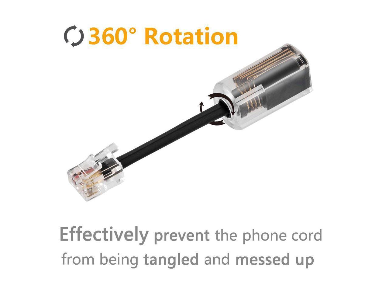 Tangle-Free 360 Degree Rotation Plug into Landline Phone for Use in Home or Office Power Gear Black Phone Cord Detangler 46084 2 Pack