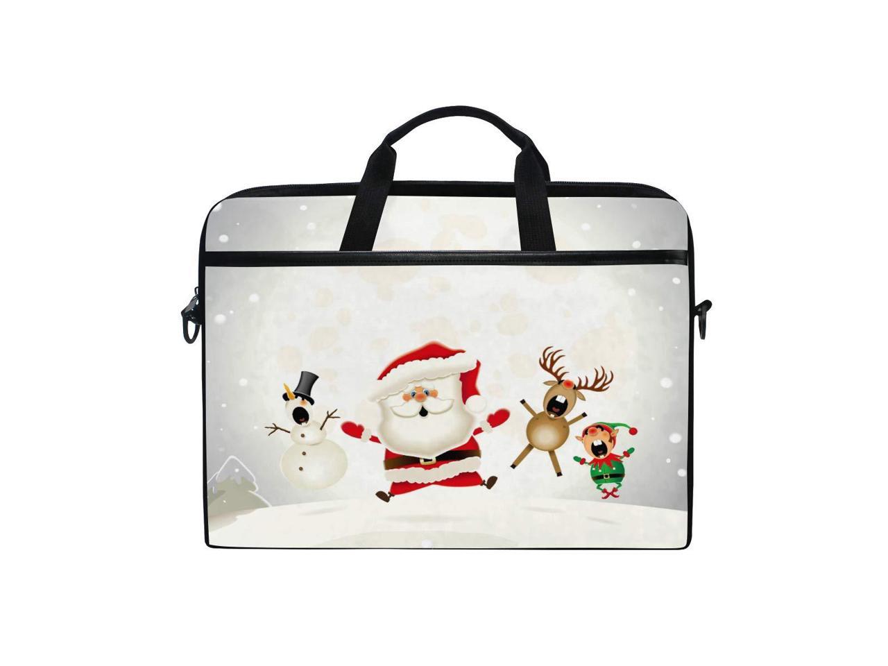 ALAZA Merry Christmas Snowman and Santa Claus 15 inch Laptop Case Shoulder Bag Crossbody Briefcase Messenger Sleeve for Women Men Girls Boys with Shoulder Strap Handle for Her Him