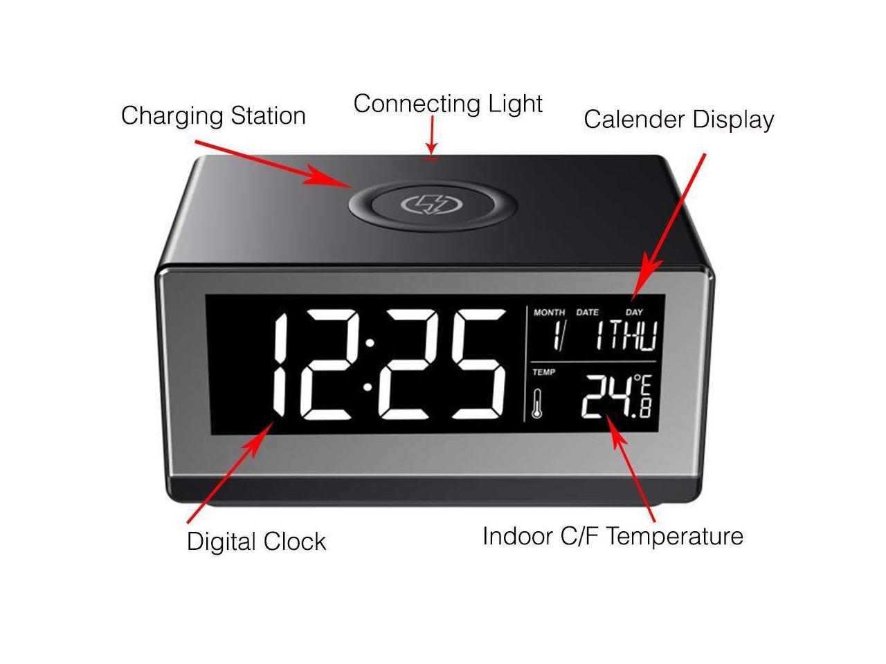 Boytone Bt12b Fast Wireless Charger For Phones Alarm Clock 