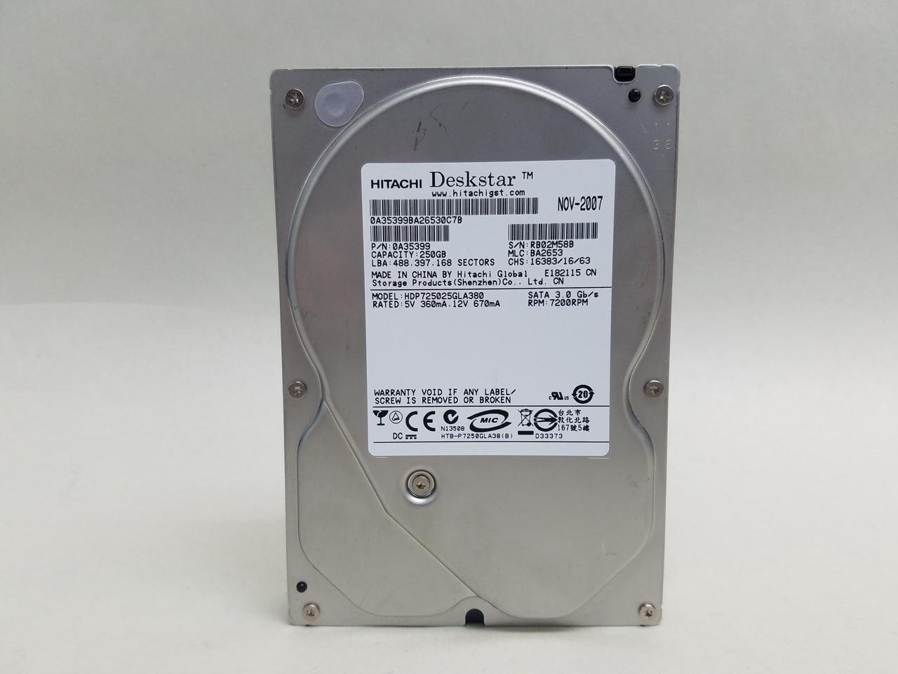 HITACHI Hdp725025Gla380 Deskstar 250Gb 7200Rpm 8Mb Buffer Sataii 7Pin 3 ...