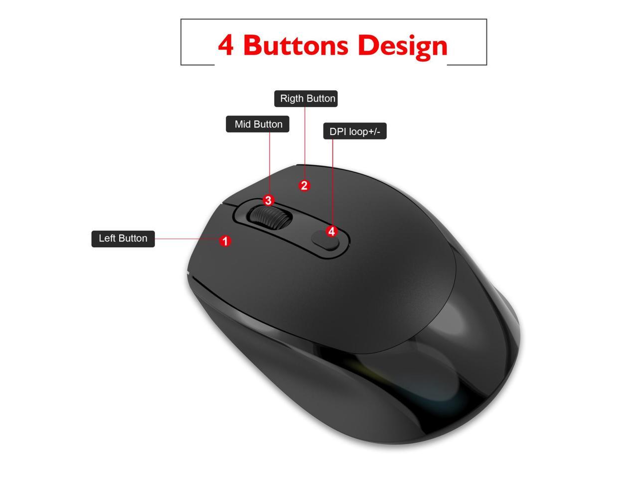 HXSJ M107 4-buttons 1600 DPI 2.4GHz Wireless Rechargeable Mouse ...