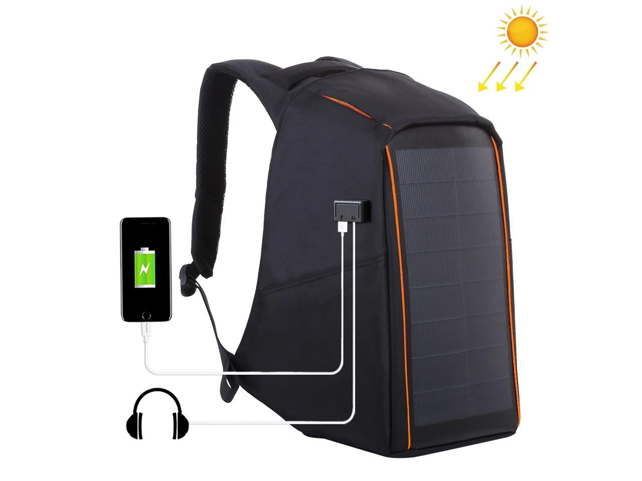 HAWEEL 12W Flexible Solar Panel Power Backpack Anti-Theft Bag with Handle and 5V Black 2.1A Max Dual USB Charging Port