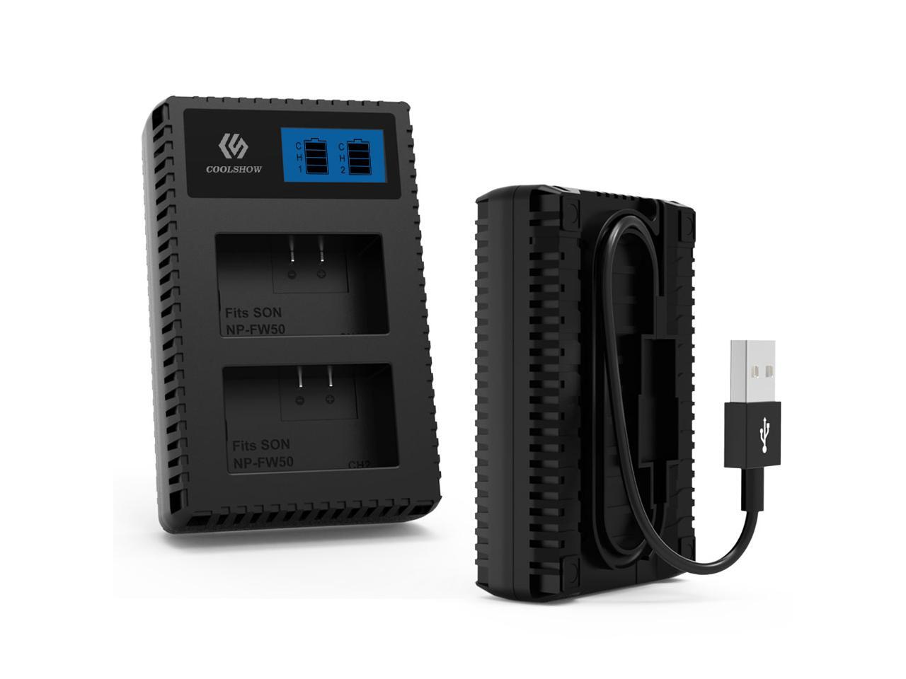 LCD Dual Battery Charger For Sony NP-FW50 //Alpha A6000 A6300 A6500 A7 A7r A7S II