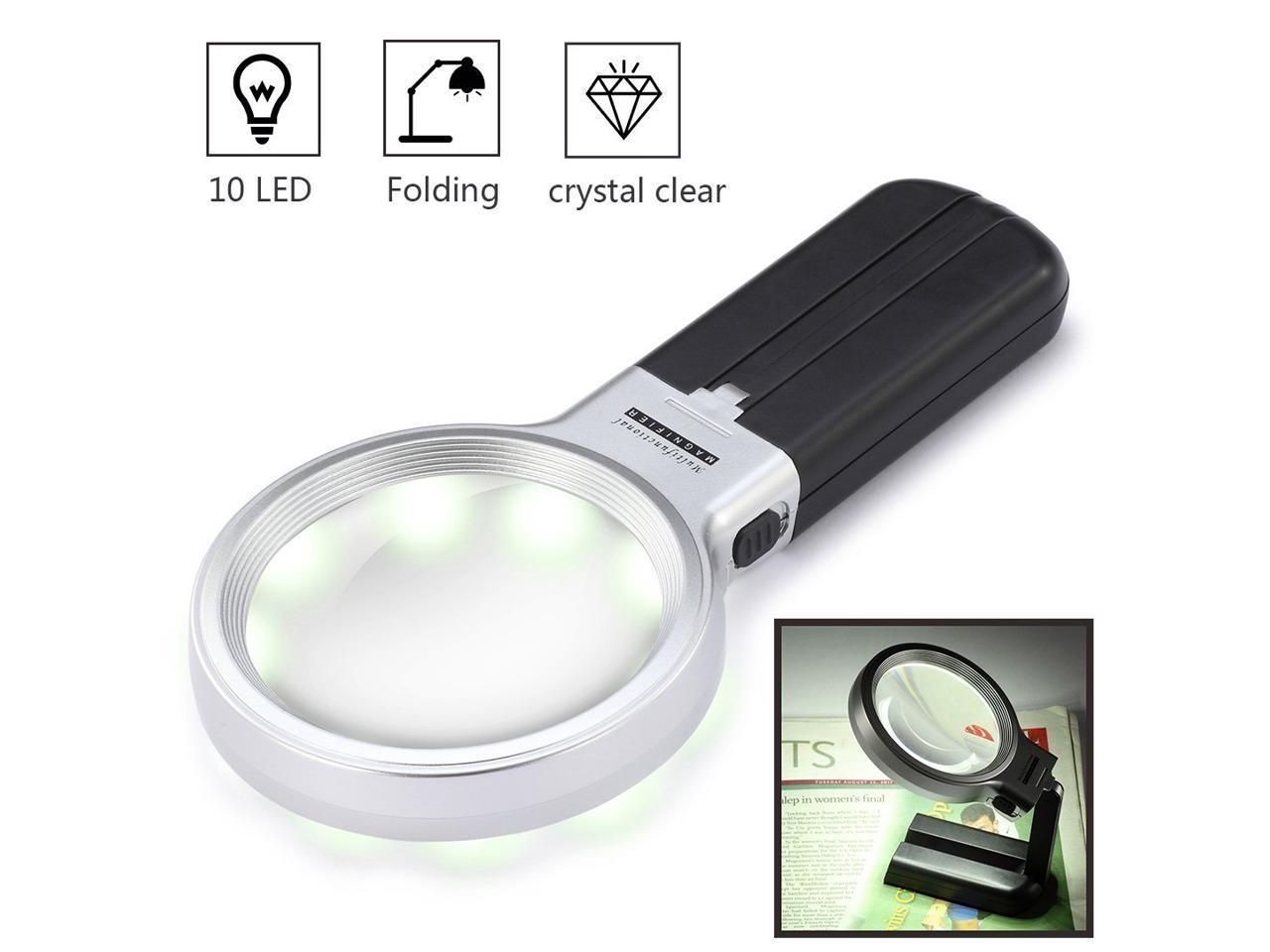 Inspection Lightweight Handheld for Reading Jewellery Magnifying Glass with Light 70mm, Black+White MJIYA LED Illuminated Magnifier with 3X 45X High Magnification 