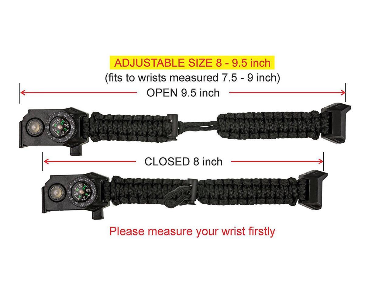 Rescue Whistl Number-one 2 Pcs Survival Bracelet 21 in 1 Multifunction Waterproof Tactical Emergency Survival Gear Wristband with LED SOS Light Fire Starter for Hiking Camping Thermometer Compass