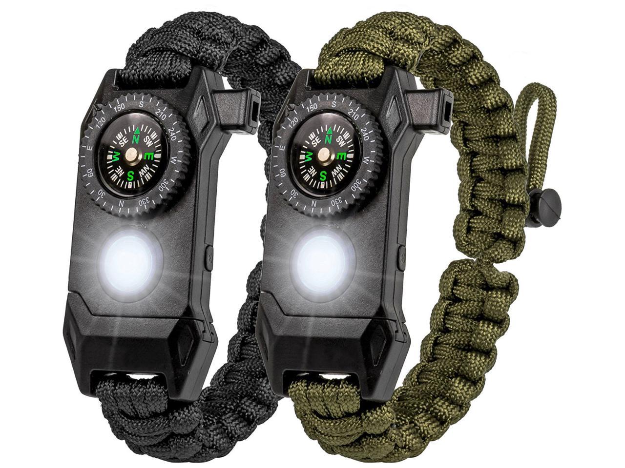 Release Compass Whistle Buckle LED Light SOS Flash Flint Scraper Fire Starter Prarchute 550 Cord Paracord Bracelet Outdoor Camp Backpack Accessories 11/16 Webbing Size