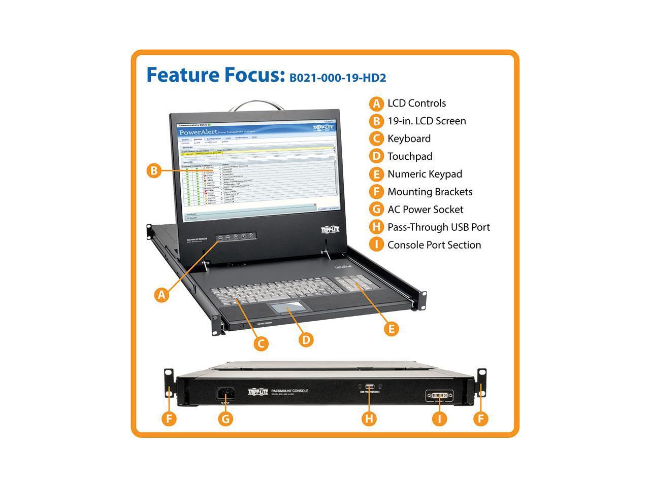 Tripp Lite B02100019HD2 Rack Console Dvi Vga 19In Lcd 1Urm For Kvm