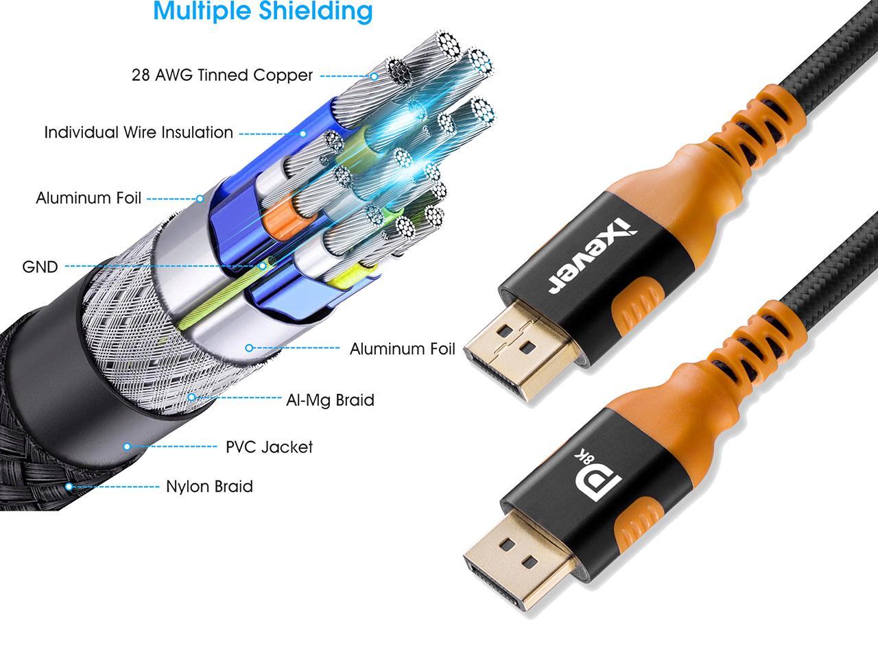 Displayport 1 4 Cable 10ft 3m Ixever Nylon Braided 8k Dp To Dp Cable 8k 60hz 4k 144hz And 1080p 240hz Hbr3 32 4gbps Hdcp 2 2 Hdr Support Newegg Com