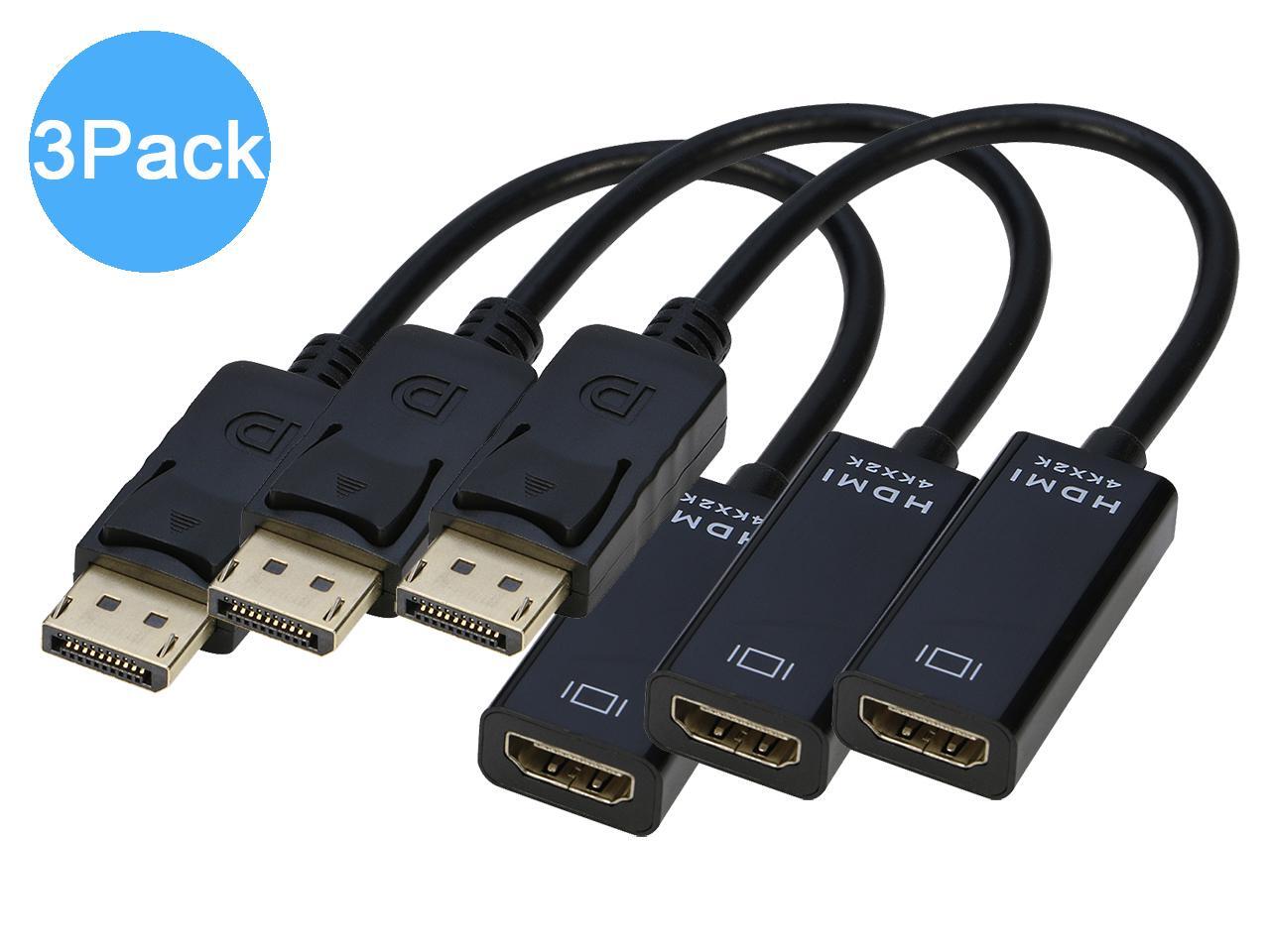 4K Displayport to HDMI Adapter Cable 3Pack,iXever DP Display Port to HDMI Male to Female Converter Adapter Gold-Plated Cord Compatible for Lenovo Dell HP