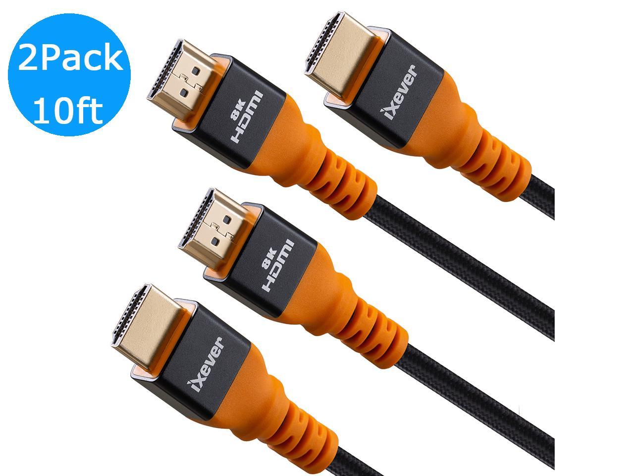 8k 60hz Hdmi Cable 10ft 2 Pack 48gbps 7680p Ultra High Speed Hdmi 2 1 Cable Cord For Apple Tv Roku Samsung Qled Sony Lg Playstation Ps5 Ps4 Xbox One Series X Hdmi 2 0 4k 120hz Compatible Newegg Com
