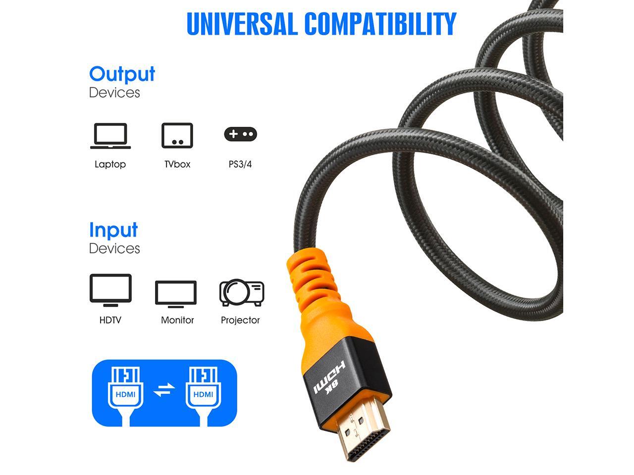 8K HDMI Cable [6.6ft], iXever HDMI 2.1 Certified Cable 48Gpbs Ultra High Speed Braided Cord 4K