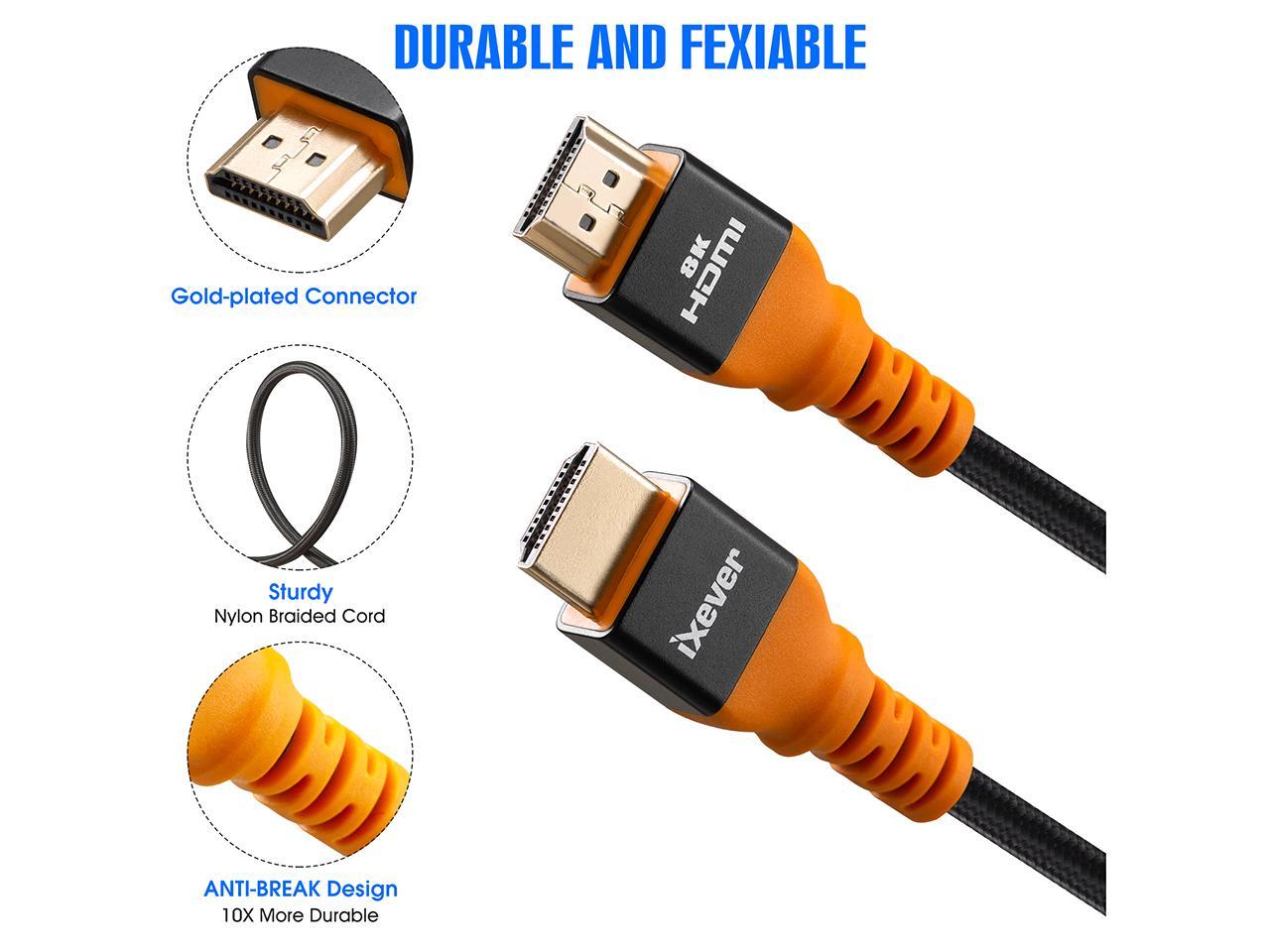 8k Hdmi Cable [6 6ft] Ixever Hdmi 2 1 Certified Cable 48gpbs Ultra High Speed Braided Cord 4k