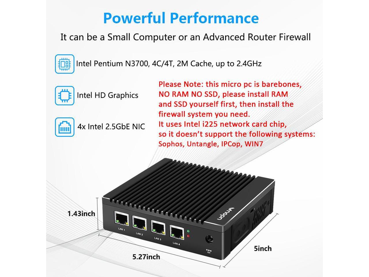 Vnopn Micro Firewall Appliance 4 Intel i225 NIC Ports Fanless Mini PC