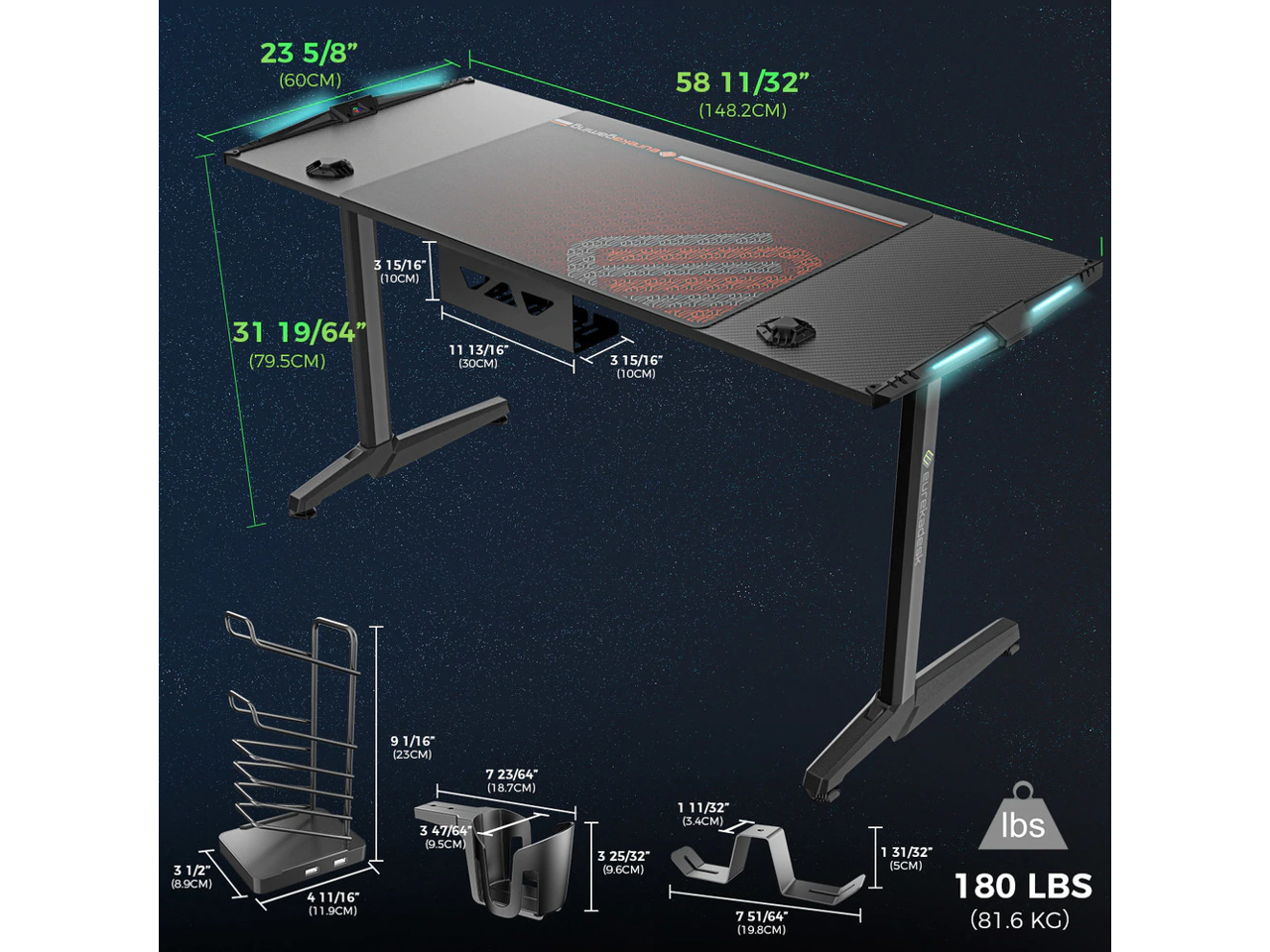 Eureka Ergonomic® Gaming Computer Desk 55" Home Office Gaming PC Tables