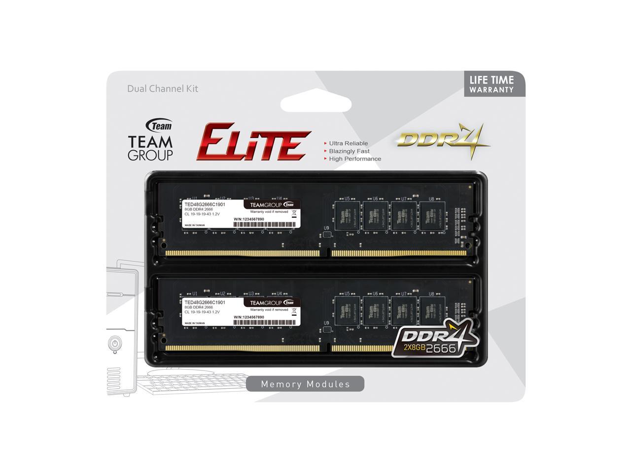 Teamgroup Elite Ddr4 16gb Kit 2 X 8gb 2666mhz Pc4 Cl19 Udimm 2 Pin Desktop Memory Newegg Com