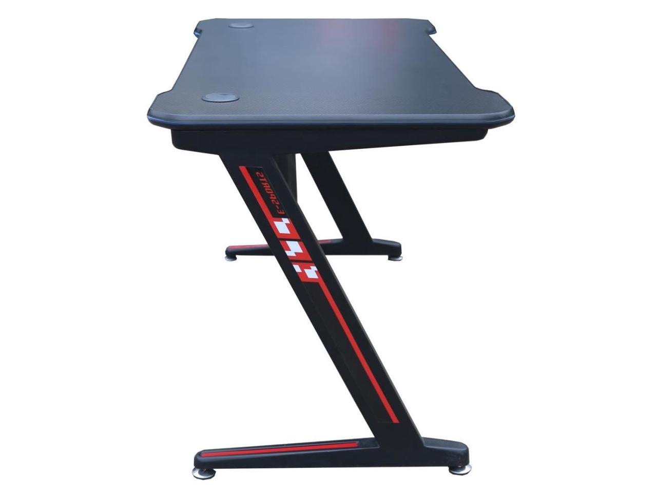 JR100-ZViscoLogic Gaming Desk Computer Table Z- Shape Sports Racing Table with LED Lights ...