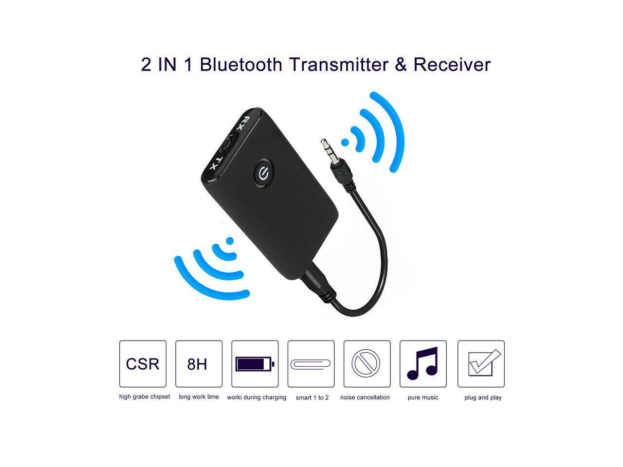 Bluetooth 5.0 Transmitter Receiver 2 IN 1 Wireless Audio 3.5mm Jack Aux Adapter