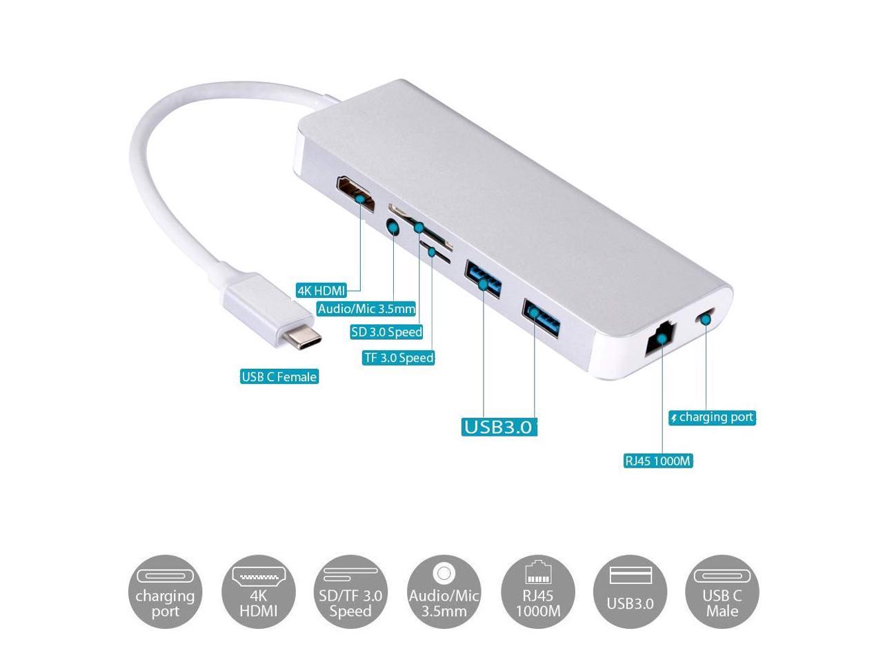 6in1 usb c type-c hub 3.0 charging&reader adapter for macbook pro mac pc laptop