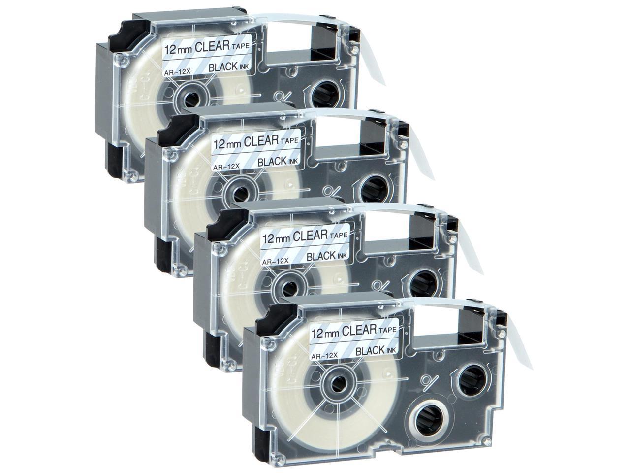 5PK XR-12X Black on Clear Label Tape for Casio KL-7000KR 7000EDU P1000 1/2" 