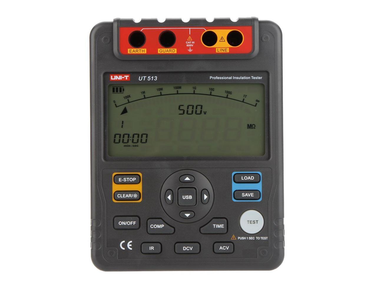 UNI-T UT513 Digital Insulation Resistance Tester 500V/1000V/2500V/5000V Auto Range Display Count: 9999 