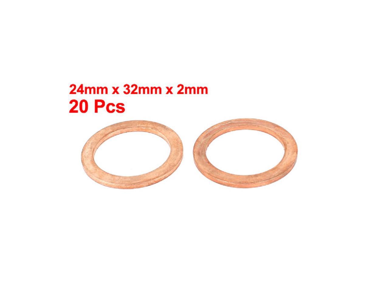 H● 20 Pcs 20mm x 24mm x 2mm Metric Ring Shape Copper Flat Washer. 