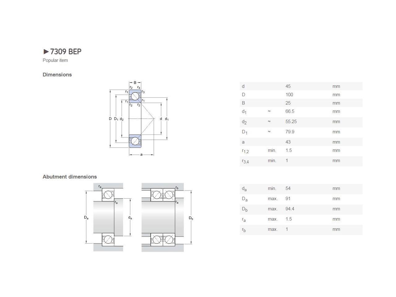 Details about / SKF 7309 BEP Ball Bearings 45x100x25mm NEW in package
