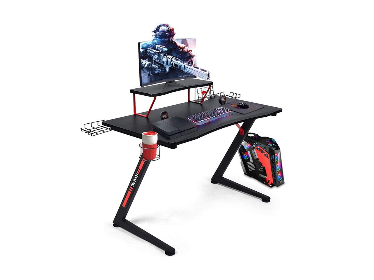 GTRACING Gaming Desk,Computer Desk with Storage,Ergonomic Z-Shaped Gaming Table 