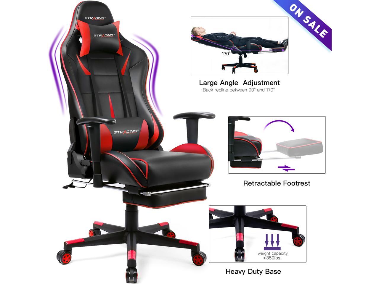 Gtracing Gaming Chair Ergonomic Office Chair With Footrest Heavy Duty E Sports Chair For Pro Gamer Seat Height Adjustable Multifunction Recliner With Headrest And Lumbar Support Pillow Gt909 Newegg Com