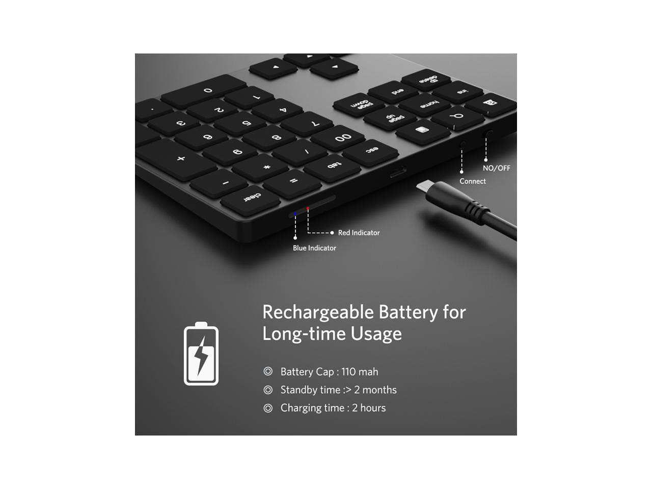 Mini Numeric Keyboard Wireless Bluetooth Keypad 34keys Calculator Keyboard Rechargeable Keypads