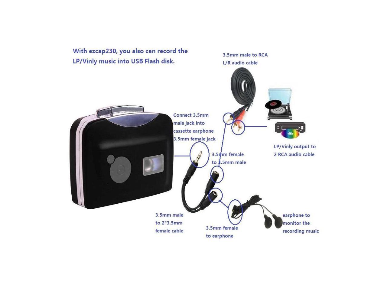 Ezcap 230 USB Cassette Tape Player Converter Portable Cassette Player