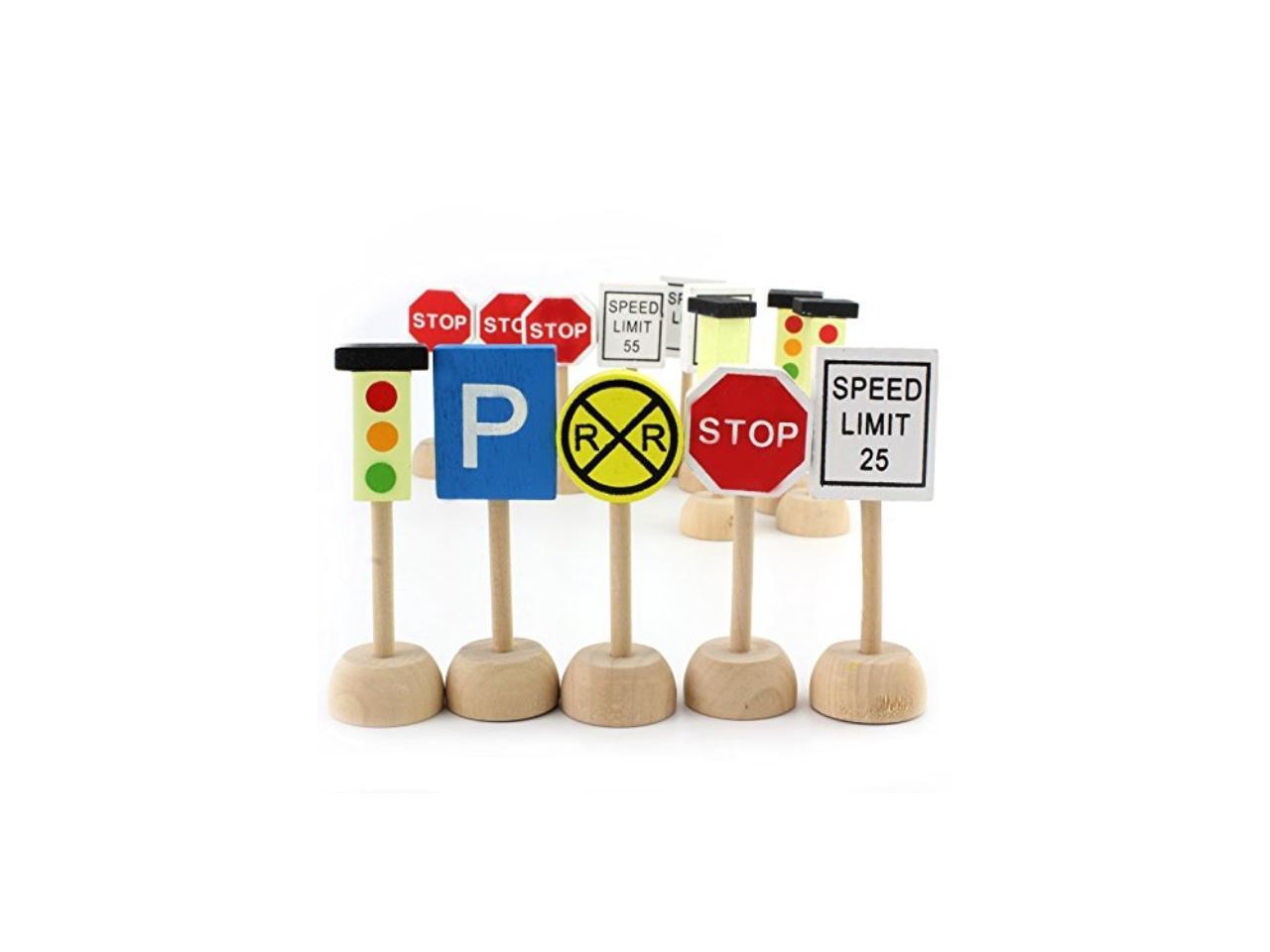 kids wooden street signs playset, wood traffic signs perfect for car ...