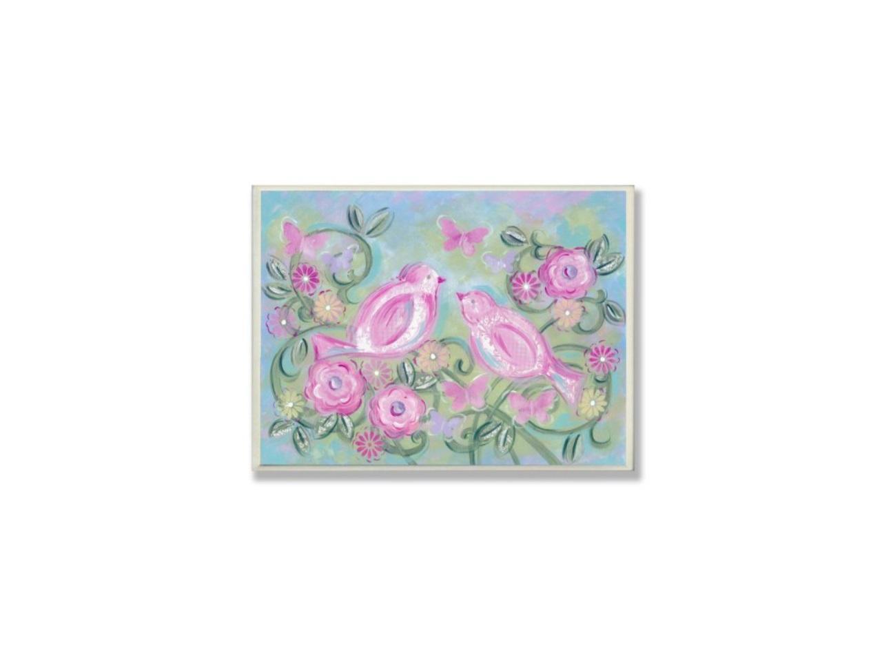 The Kids Room by Stupell Pastel Pink Birds in a Garden Rectangle Wall Plaque BRP-1435