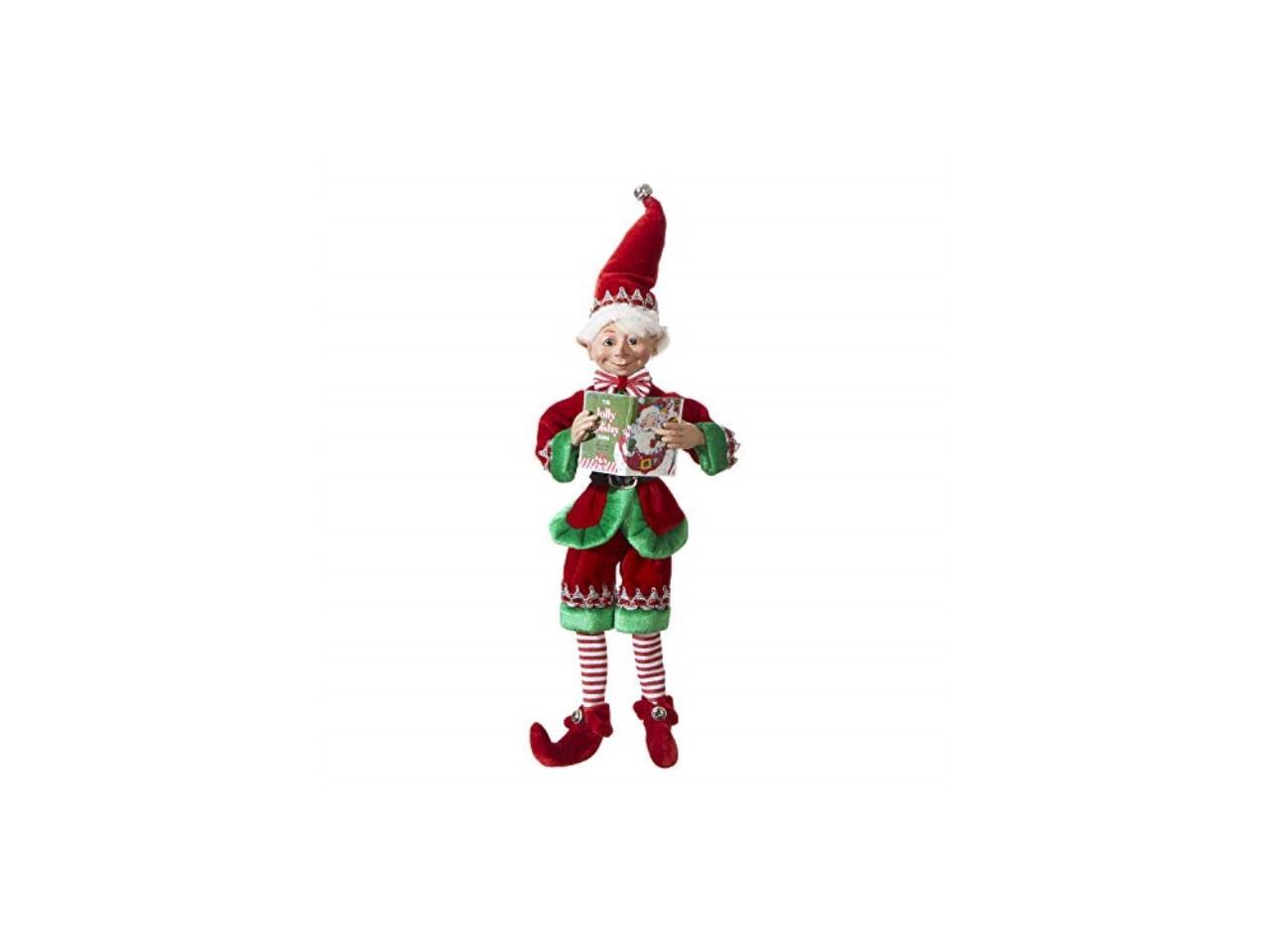 30 Tall RAZ Imports Posable Christmas Elf 2019 Reindeer Games Holiday Collection Red and Green Velvet Outfit with Santa Book