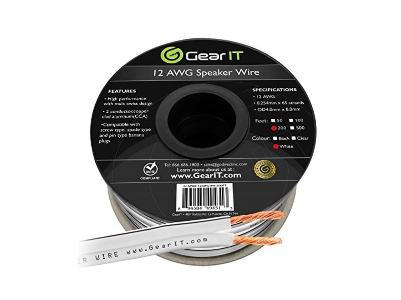 White 12AWG Speaker Wire Great Use for Home Theater Speakers and Car Speakers 200 Feet / 60.96 Meters GearIT Pro Series 12 Gauge Speaker Wire Cable