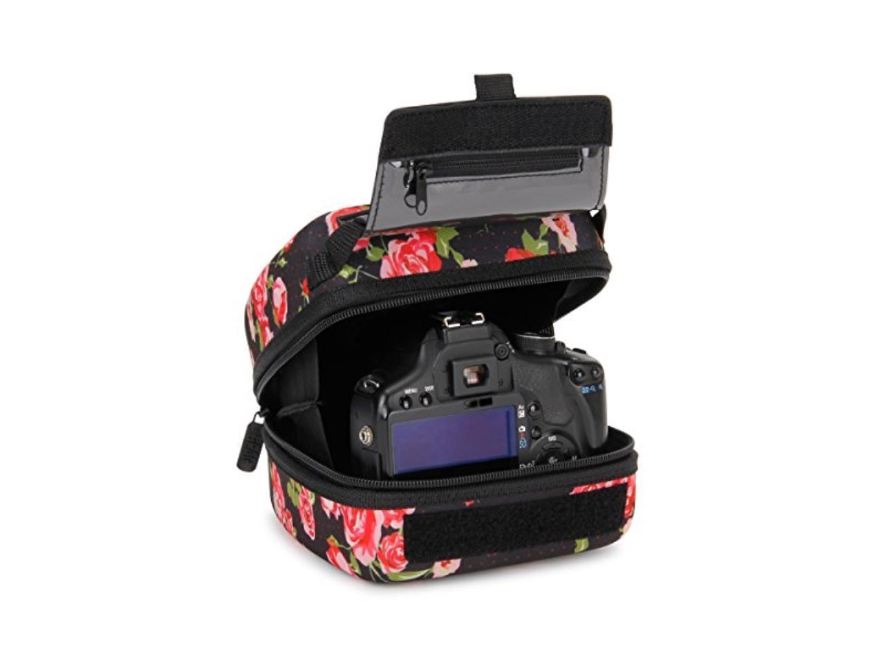 USA Gear Quick Access DSLR Hard Shell Camera Case (Floral) with Molded