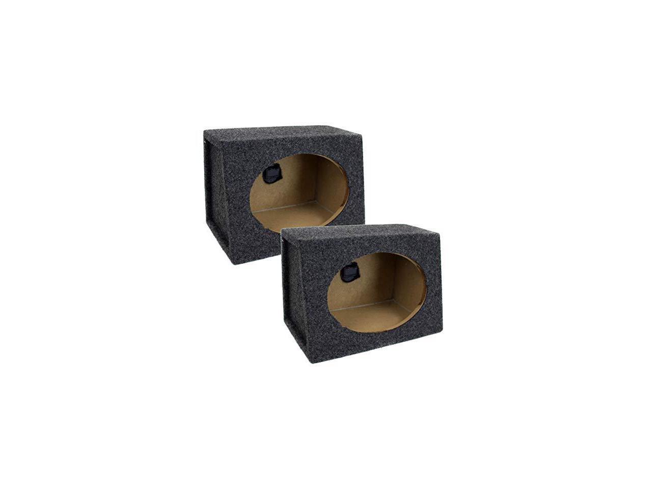 QPower 6x9 Inch Car Speaker Box Enclosures - Angled Style, Pair, Pre-Wired With Grey Carpet