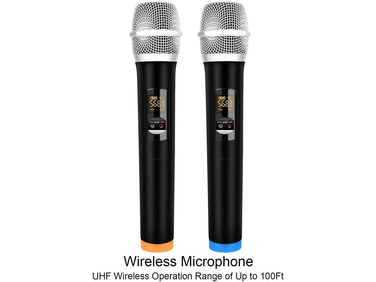 Portable Karaoke Microphone Mixer System Set, with Dual UHF Wireless