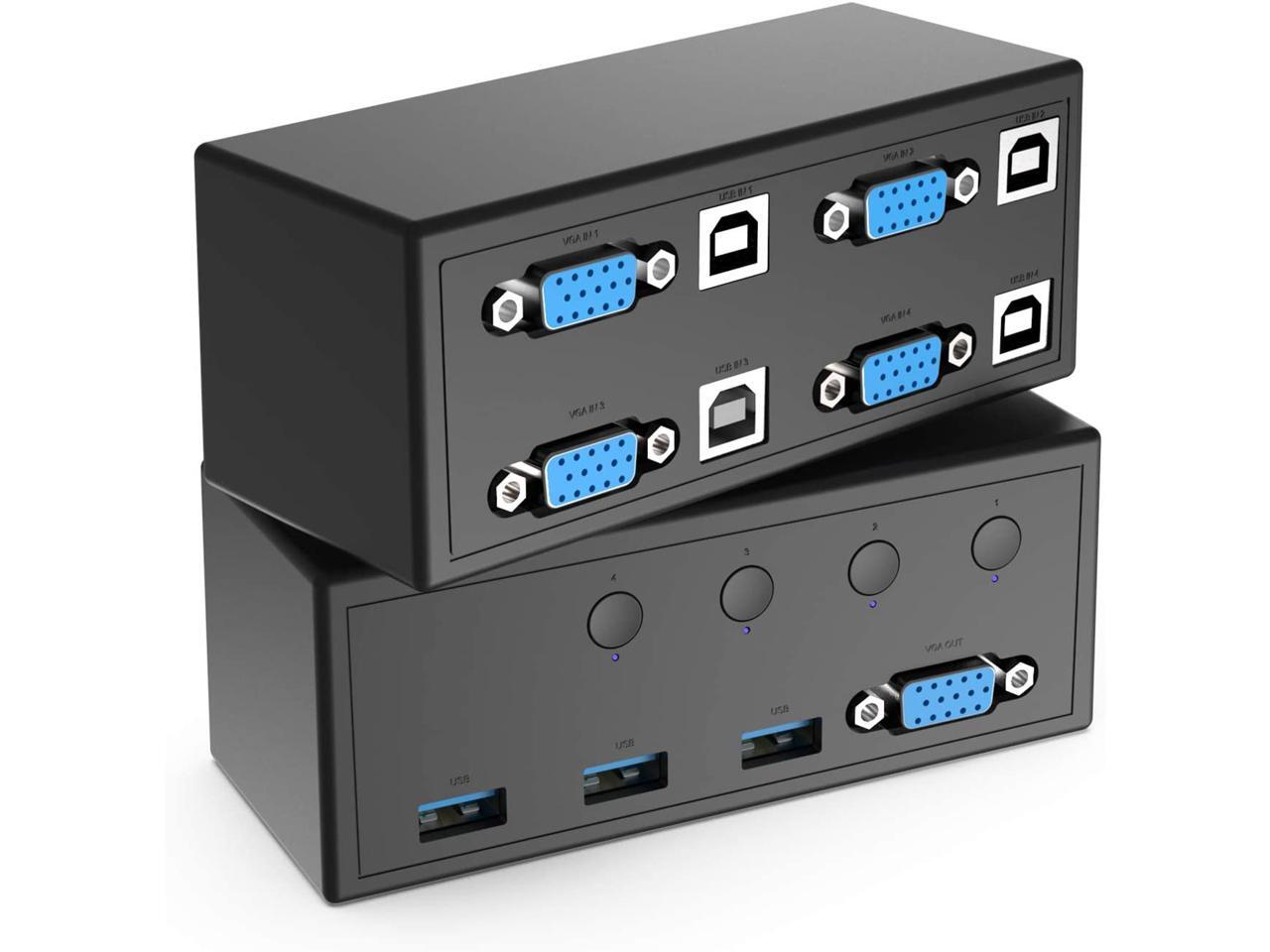 4 Port USB KVM Switch Box, VGA Monitor Switcher 4 in 1 Out Support