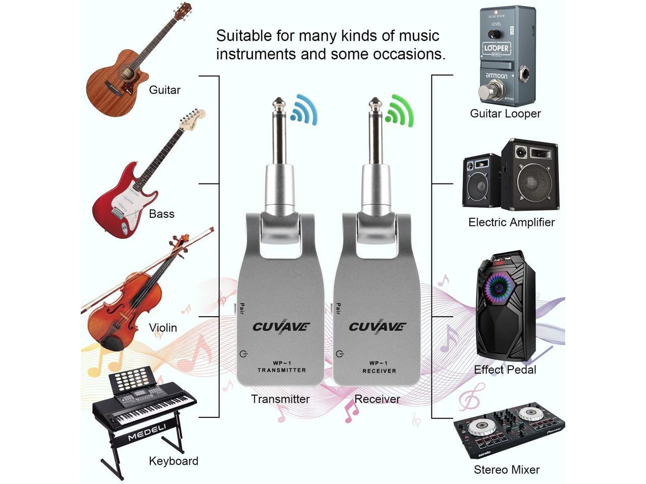 Wireless Guitar System, Rechargeable Guitar Transmitter Receiver Set